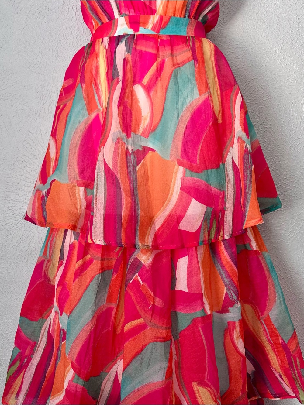 Vibrant Abstract Tiered Halter Maxi Dress - Picture 5 of 7
